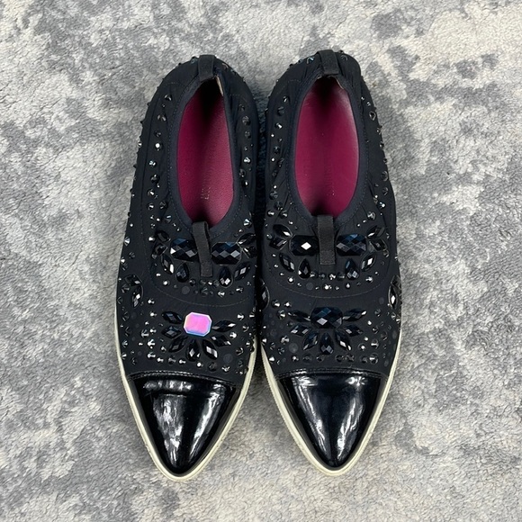 Alberto Guardiani Pull On Sneaker Patent Leather Cap Toe Jewel Studs Black 39 - Picture 3 of 17